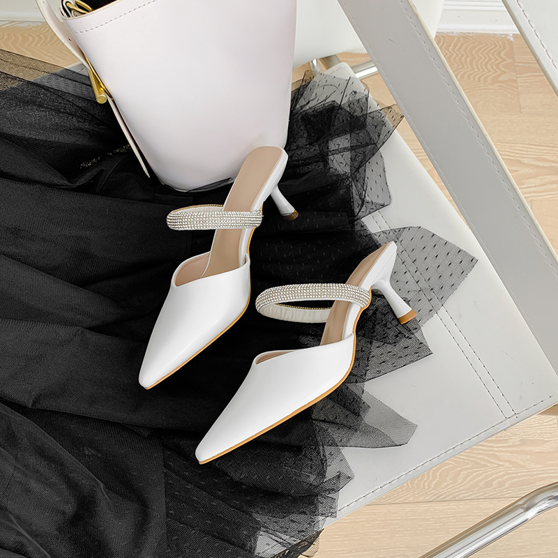 2023 New Summer Rhinestone Strap Pointed Toe Open Back High Heel Peep Toe Women's Sandals - Image 4