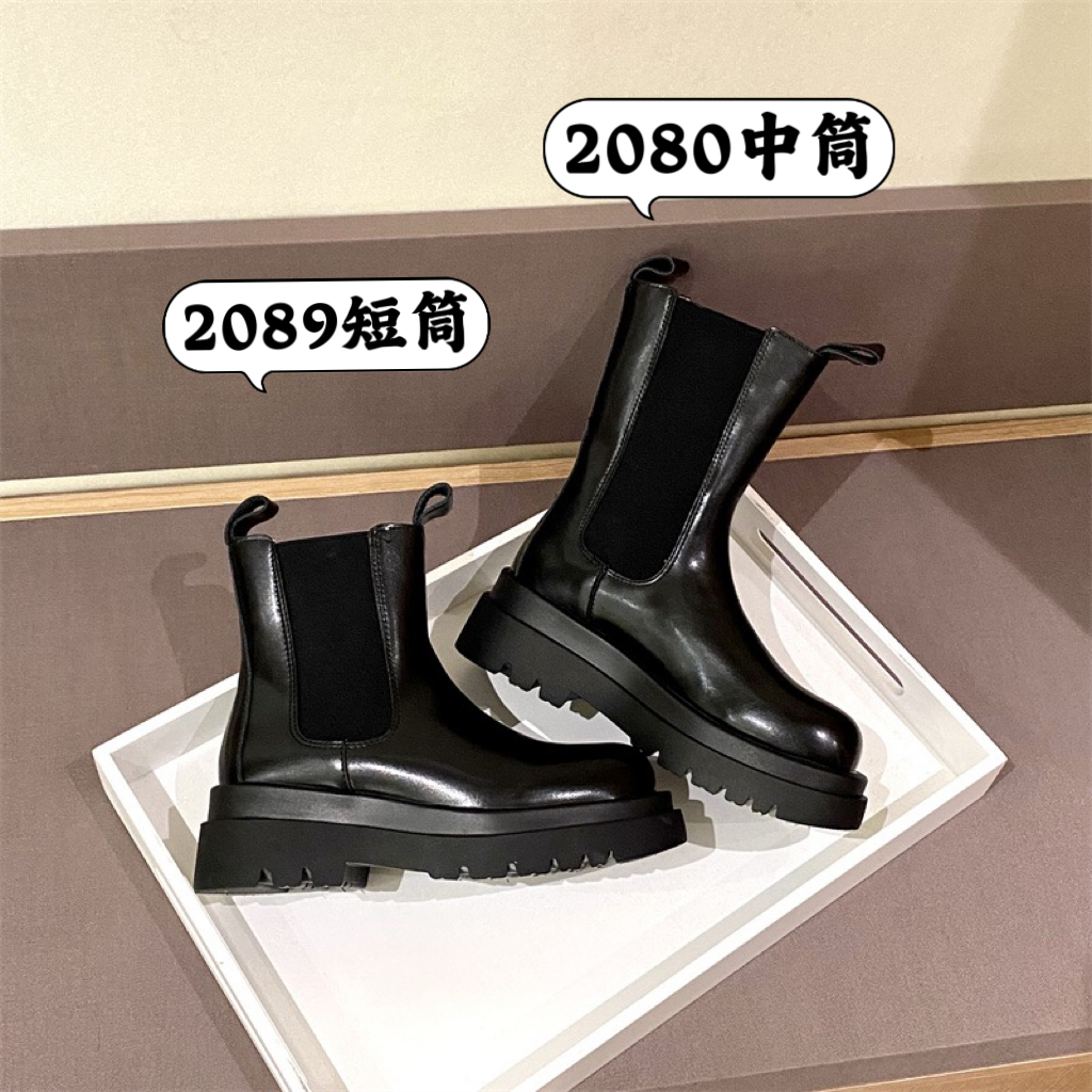 2025 Martin Boots for Petite Women British Style Mid-Calf Chunky Heel Chelsea Short Boots