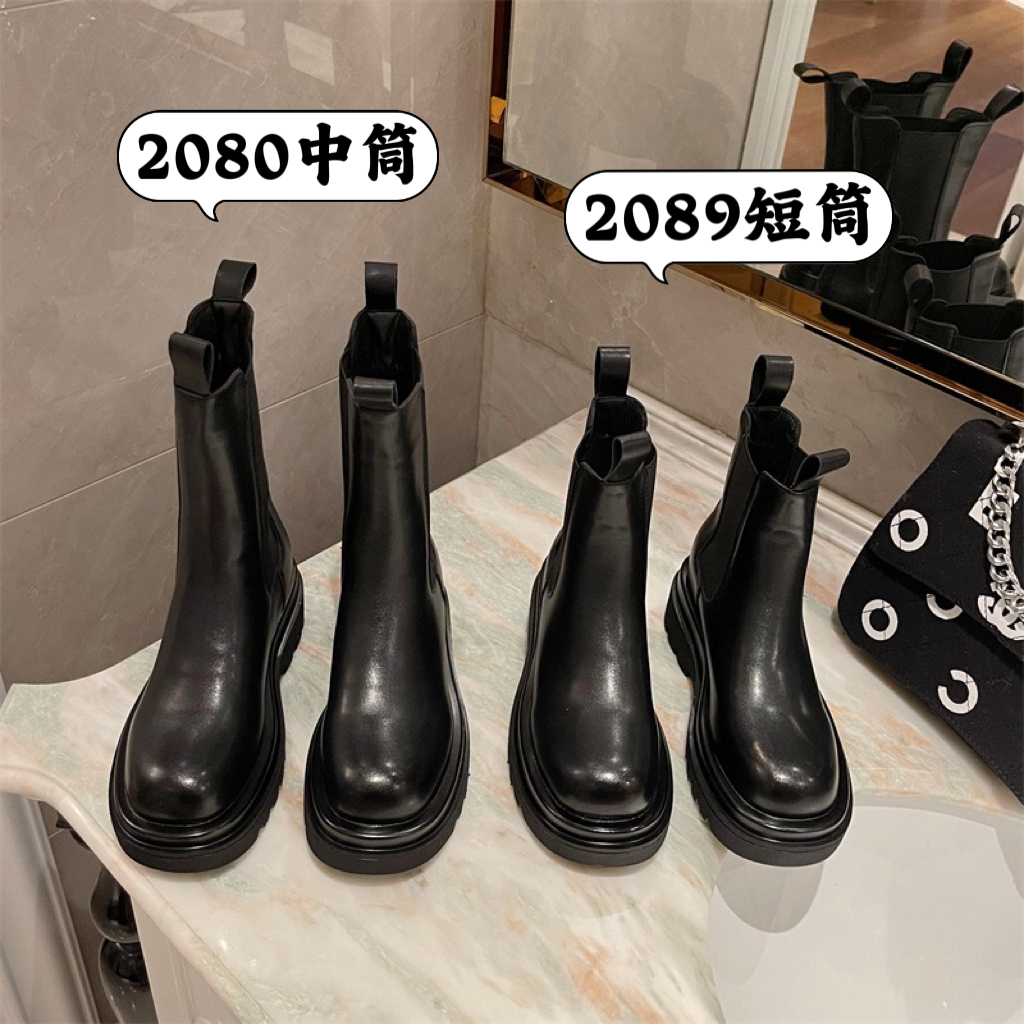 2025 Martin Boots for Petite Women British Style Mid-Calf Chunky Heel Chelsea Short Boots - Image 2