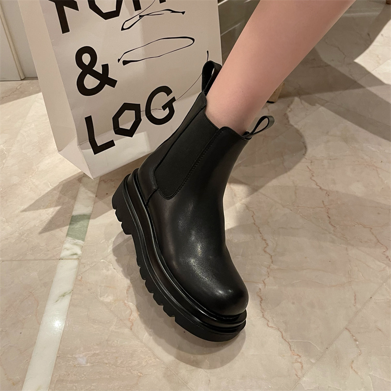 2025 Martin Boots for Petite Women British Style Mid-Calf Chunky Heel Chelsea Short Boots - Image 4