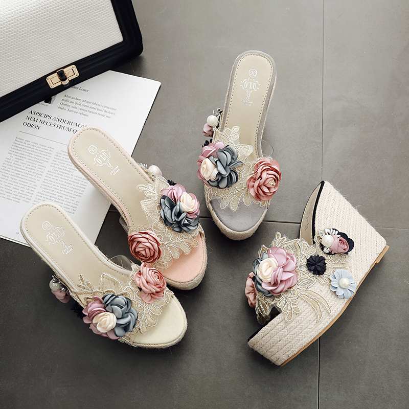 2026 Women's Rope Woven Platform Sandals with Flower Pearl Clear Heel Wedge High Heel Sizes 34-43 Custom - Image 3