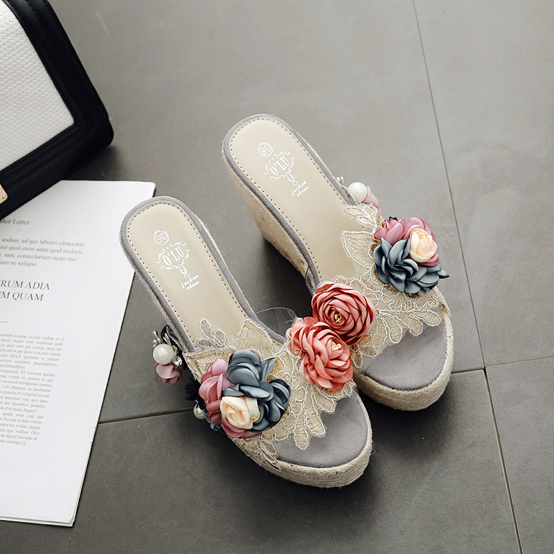 2026 Women's Rope Woven Platform Sandals with Flower Pearl Clear Heel Wedge High Heel Sizes 34-43 Custom - Image 4