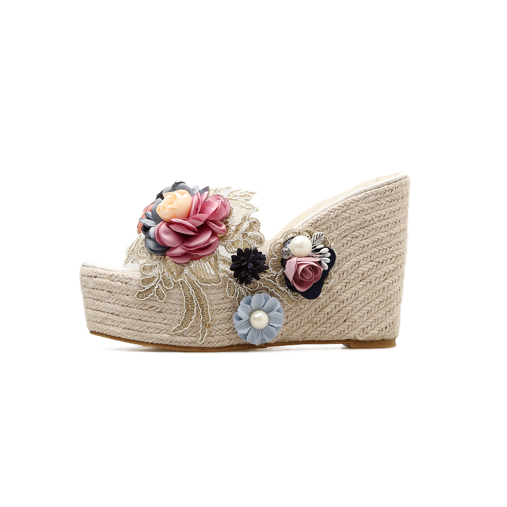 2026 Women's Rope Woven Platform Sandals with Flower Pearl Clear Heel Wedge High Heel Sizes 34-43 Custom - Image 5