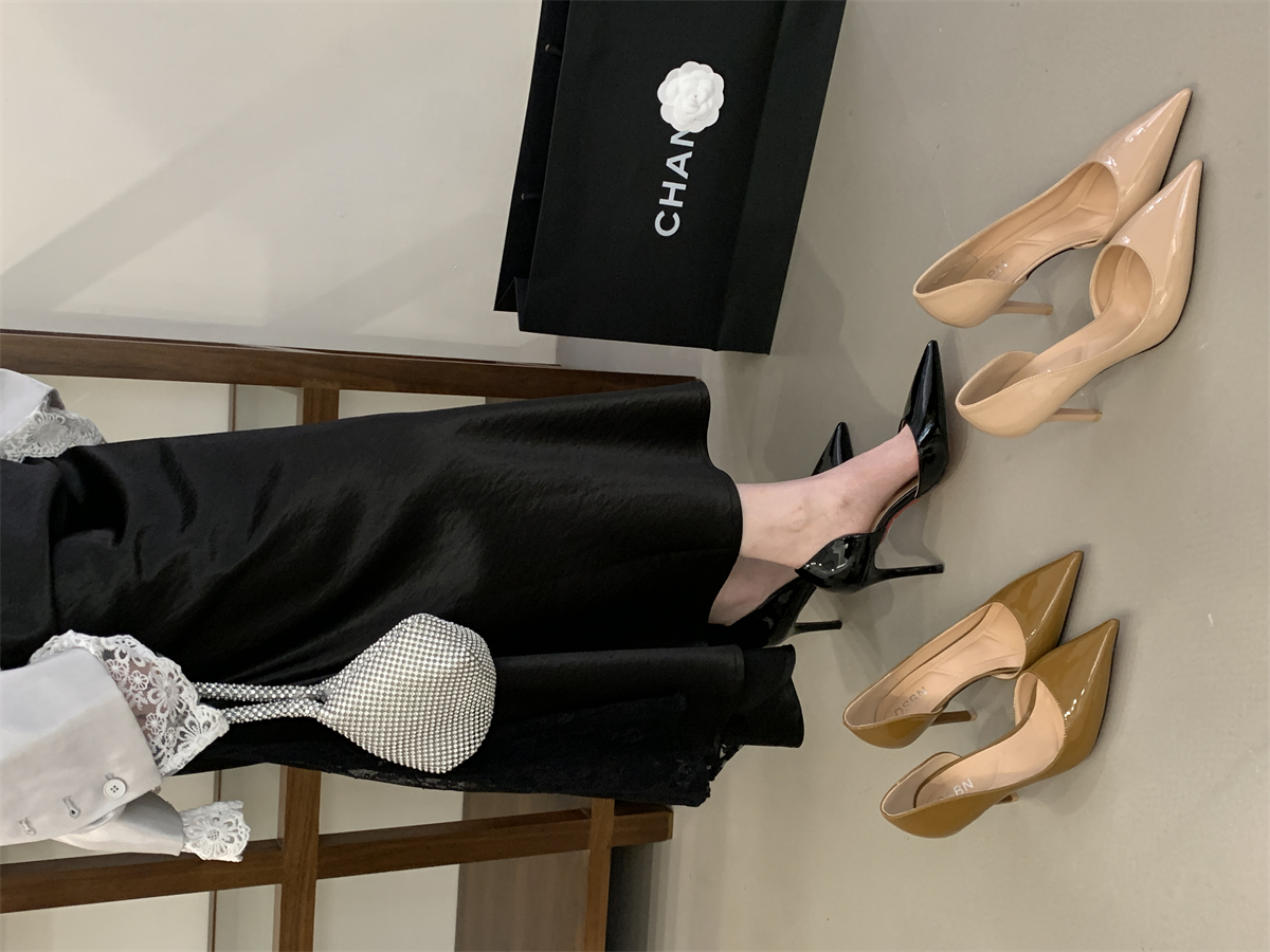 Black Side Cut Out High Heels for Women 2025 New Spring Summer Sexy Comfortable Red Sole Pointed Toe Shoes