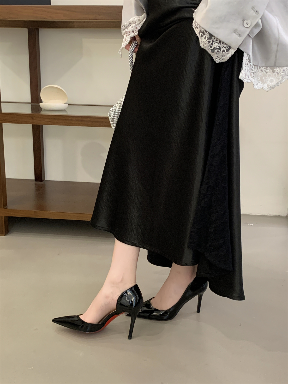 Black Side Cut Out High Heels for Women 2025 New Spring Summer Sexy Comfortable Red Sole Pointed Toe Shoes - Image 4