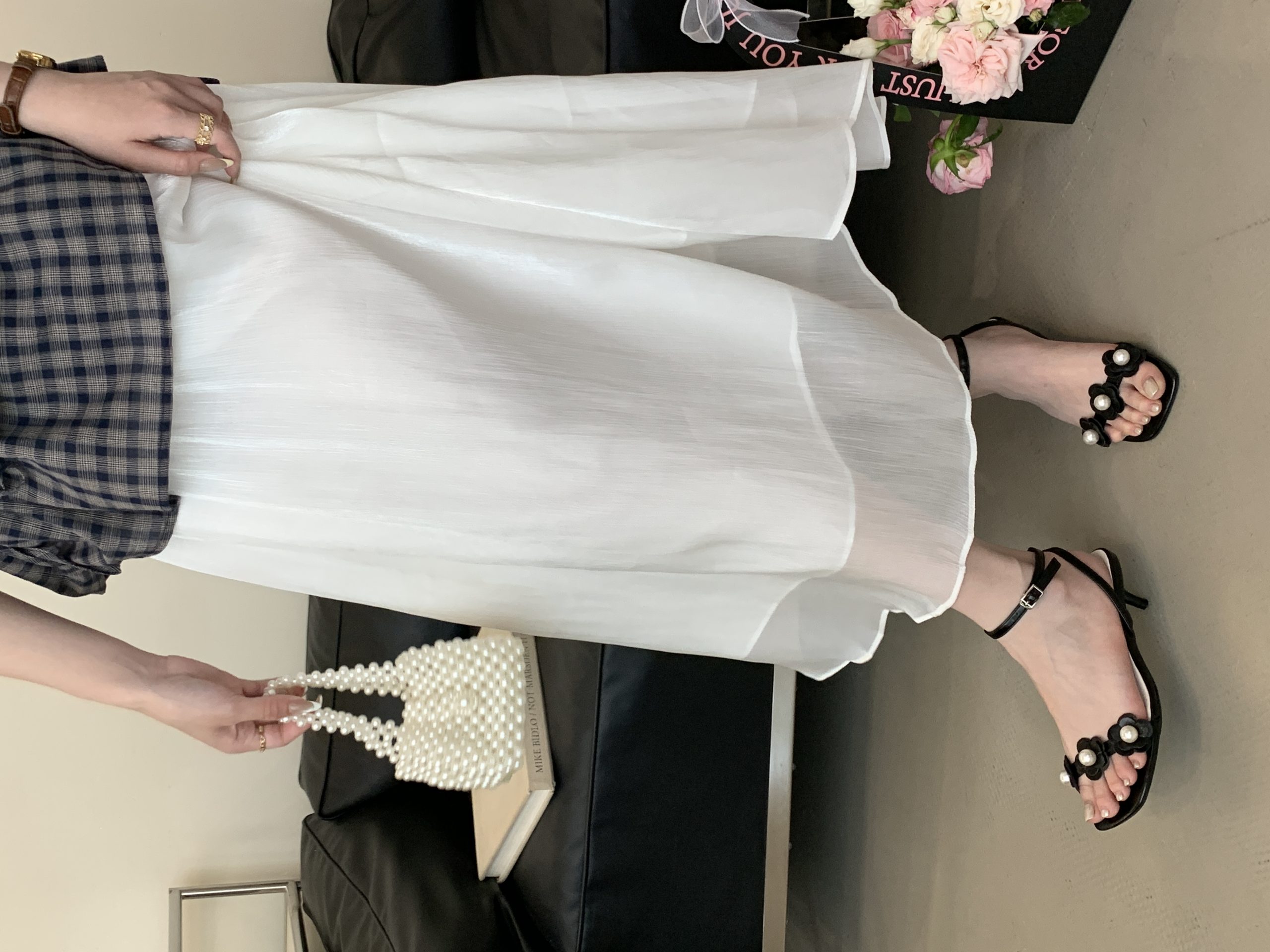 Elegant One-Strap Thin Heel Sandals for Women Summer New Style Square Toe Open Toe Fairy Style Vacation Flower Pearl High Heels - Image 2