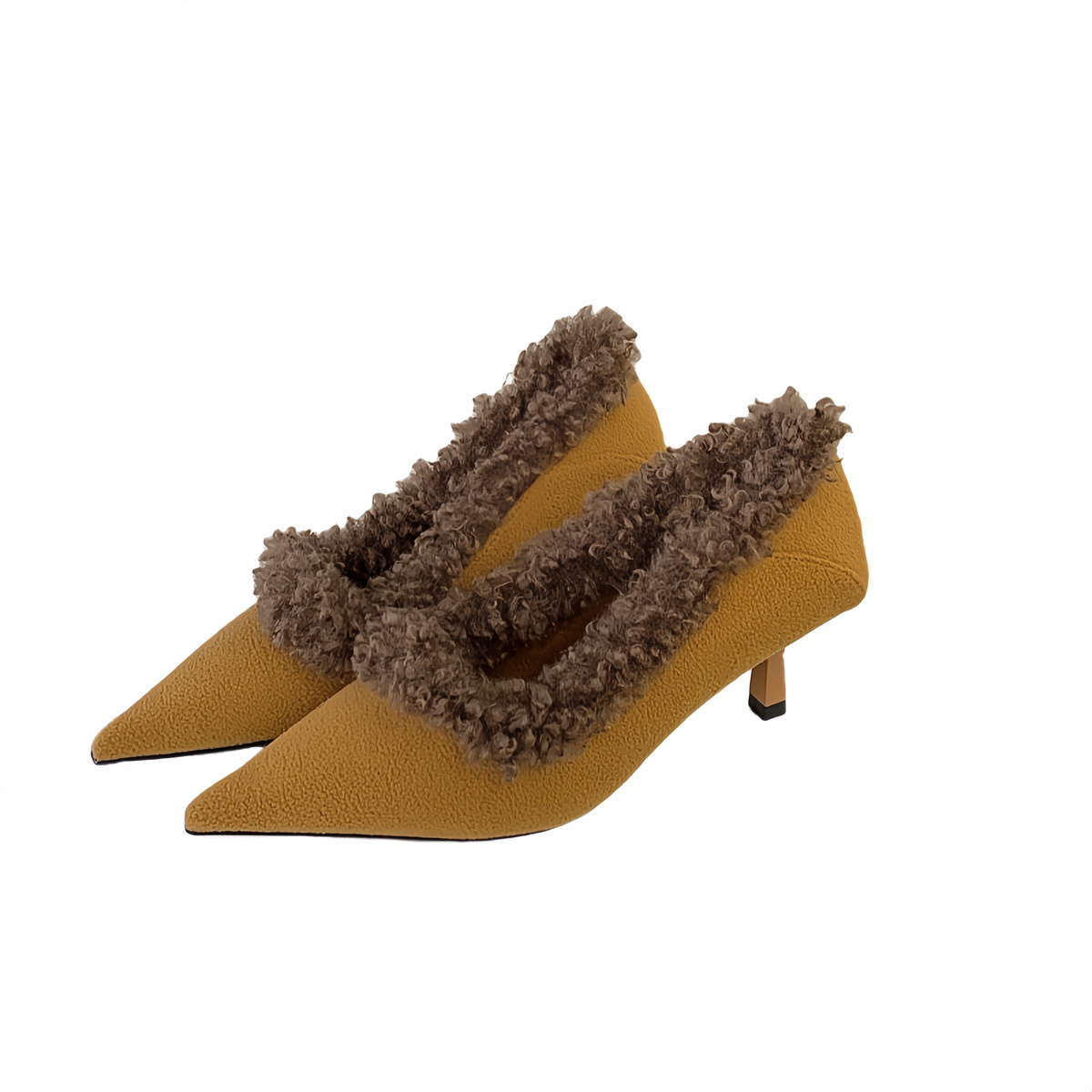 French Pointed Toe Kitten Heel Shoes 2025 New Winter Warm Fleece Lined Women's Commuter Shoes - Image 5
