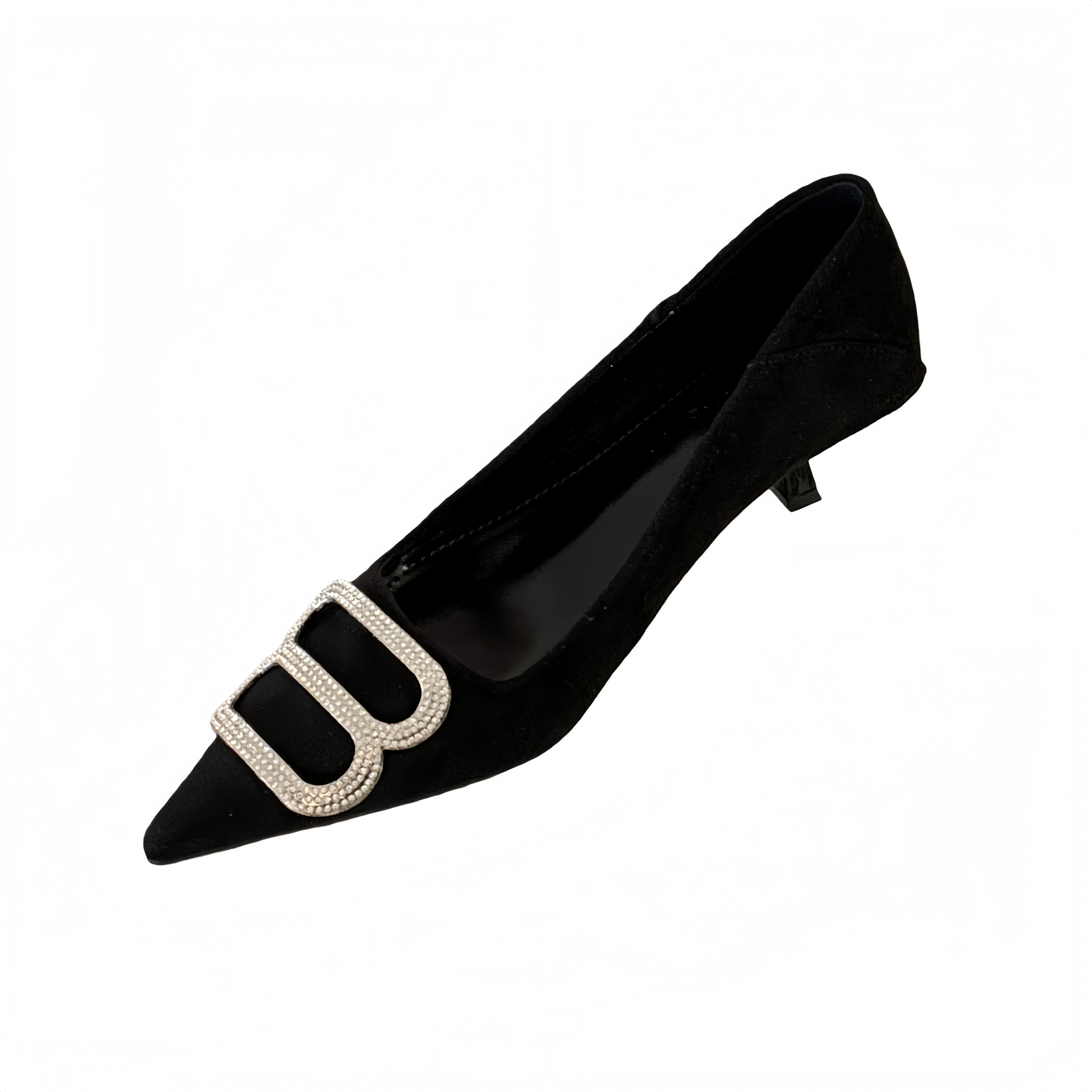 French Rhinestone Buckle Pointed Toe Suede 3CM High Heels 2026 Spring New Style Elegant Thin Heel Women's Shoes - Image 5