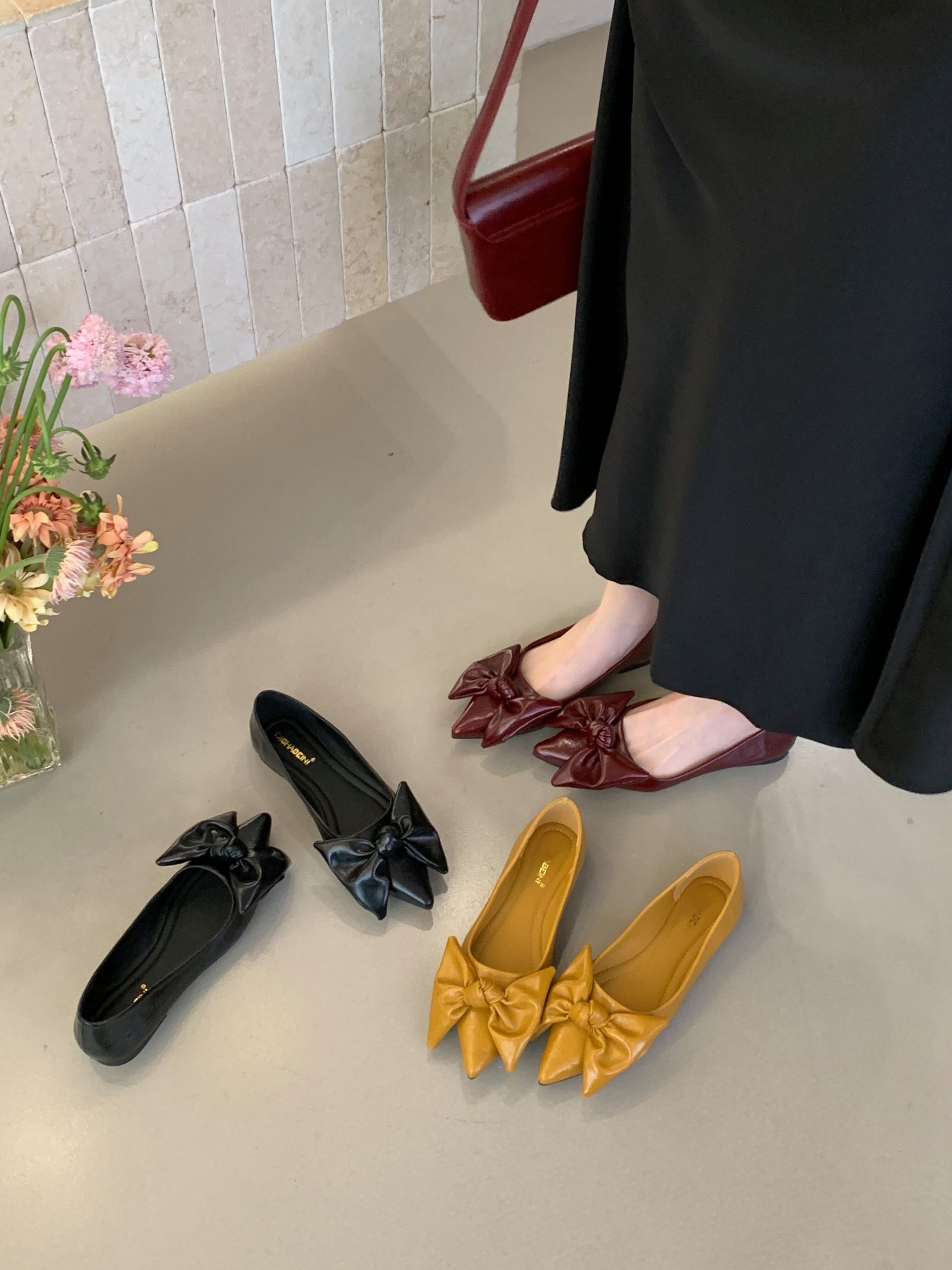 French Style Bow Pointed Toe Flat Shoes for Women 2026 Spring New Low Heel Office Commuter Shoes