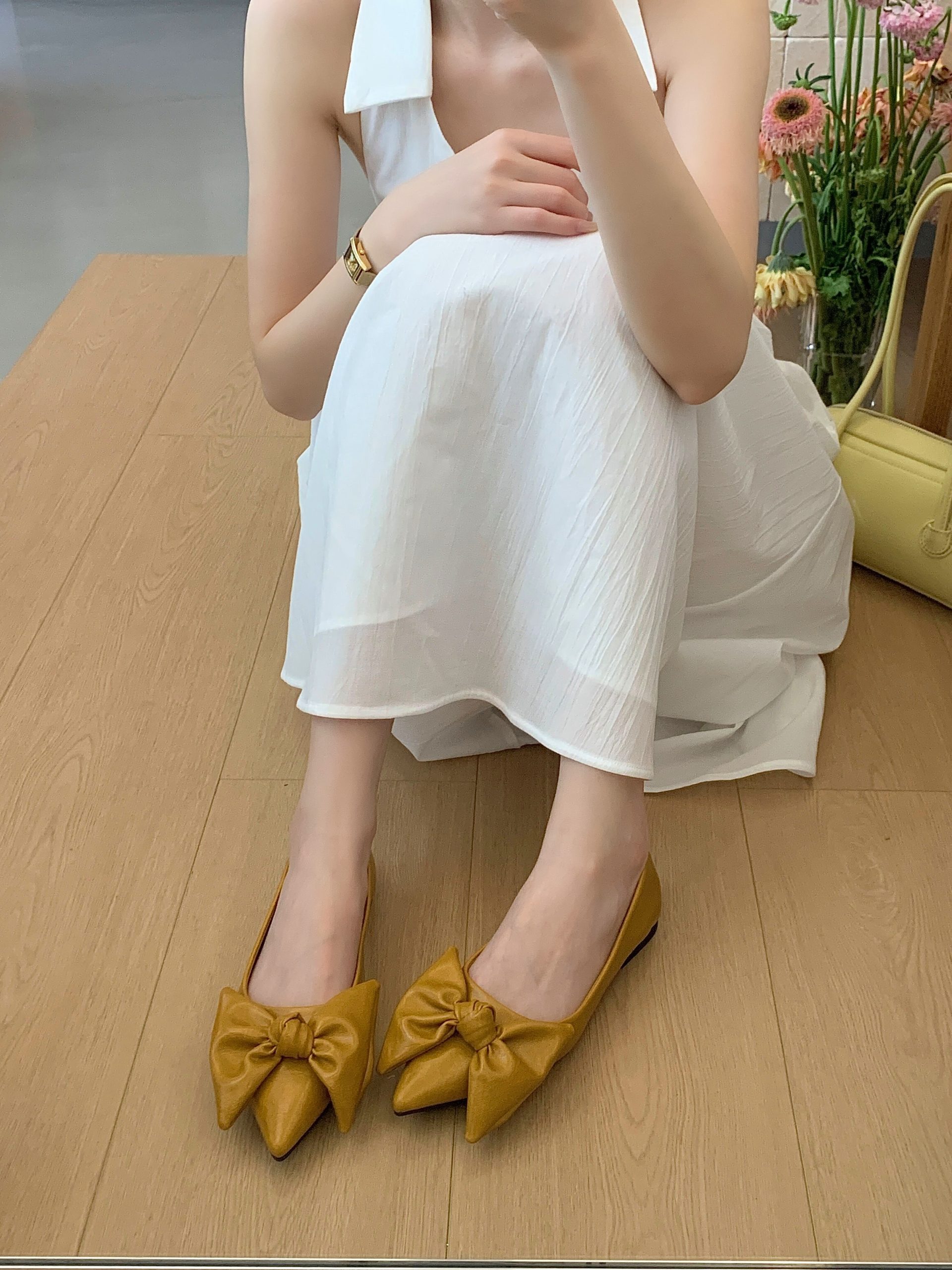 French Style Bow Pointed Toe Flat Shoes for Women 2026 Spring New Low Heel Office Commuter Shoes - Image 3