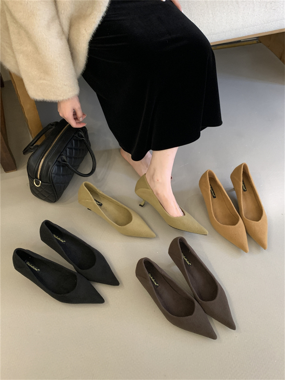 French Style Pointed Toe Low Heel Suede Women's Shoes 2025 New Summer Office Work Shoes