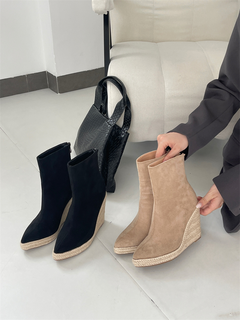 Frosted High Heel Women's Martin Boots 2025 Autumn Winter New Pointed Toe Slope Heel Slim Boots