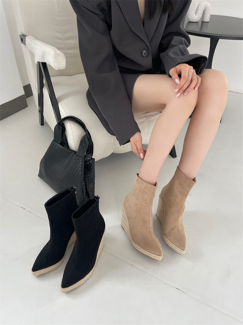 Frosted High Heel Women's Martin Boots 2025 Autumn Winter New Pointed Toe Slope Heel Slim Boots - Image 2