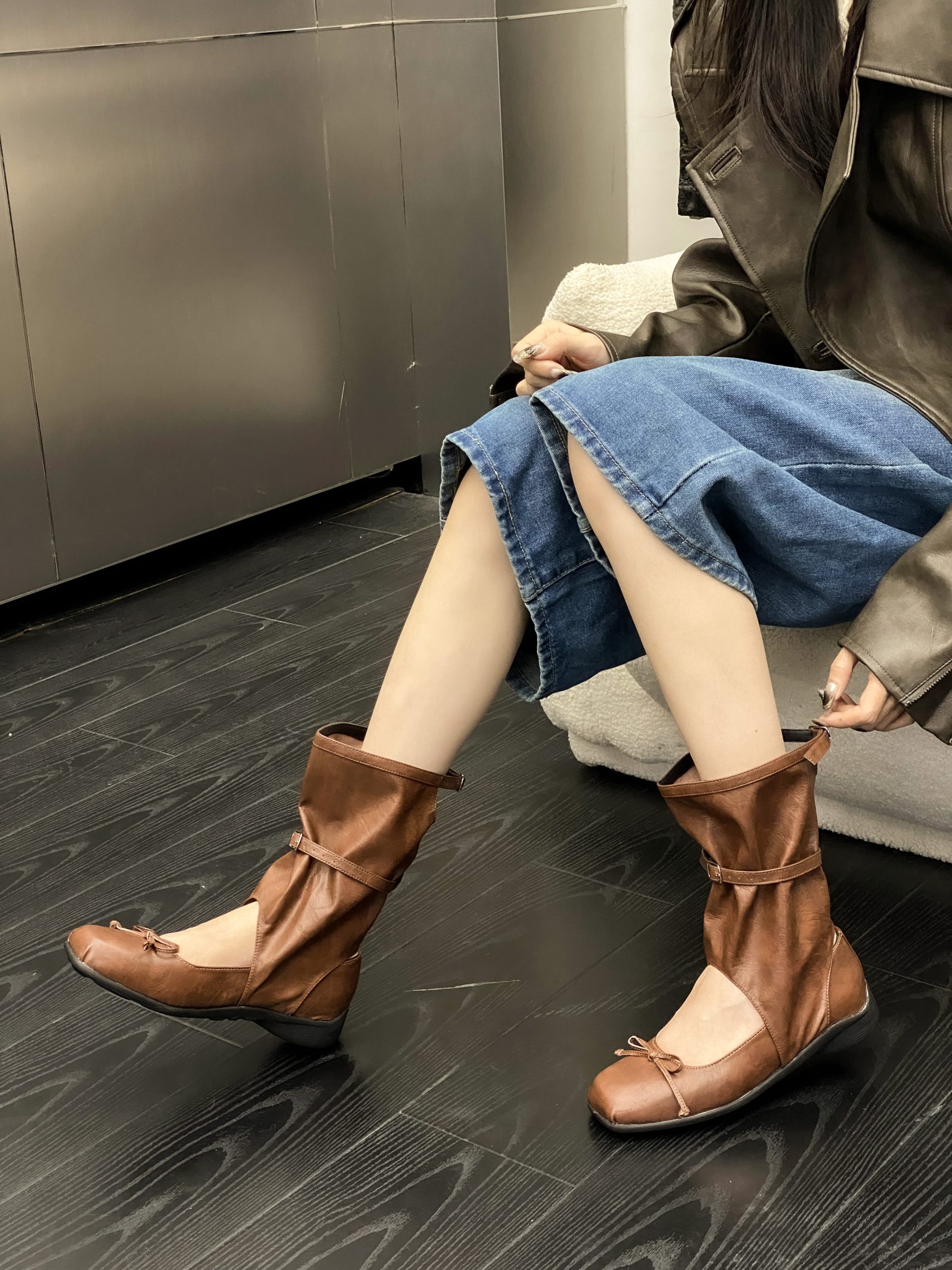 Korean Minimalist Design Buckle Strap Summer Boots for Women 2025 New Bow Ballet Pleated Stacked Boots - Image 3