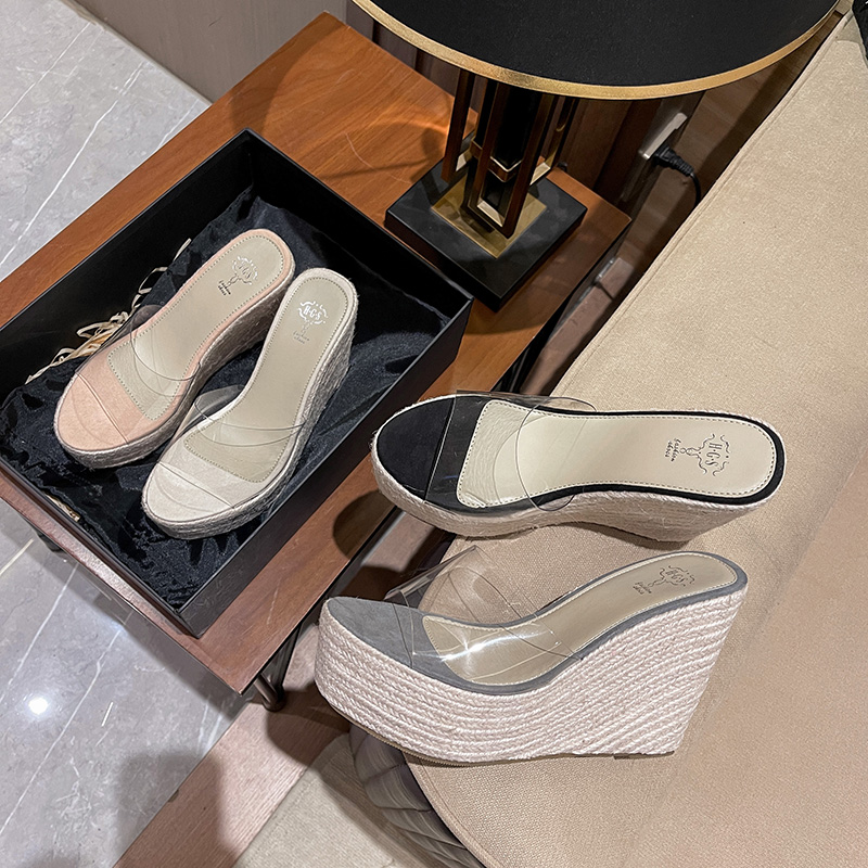 Platform Wedge Heel Fish Mouth Sandals for Women - Thick Sole Transparent Strap Slippers