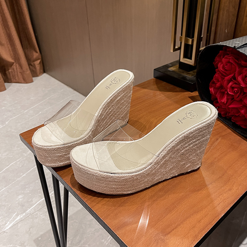 Platform Wedge Heel Fish Mouth Sandals for Women - Thick Sole Transparent Strap Slippers - Image 3