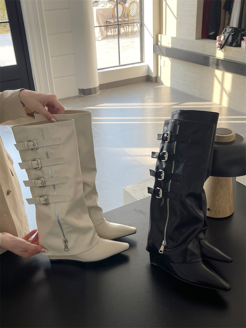 Pointed Toe Slim High Heel Boots 2026 New Fall Buckle Tube Boots Women Fashion - Image 2