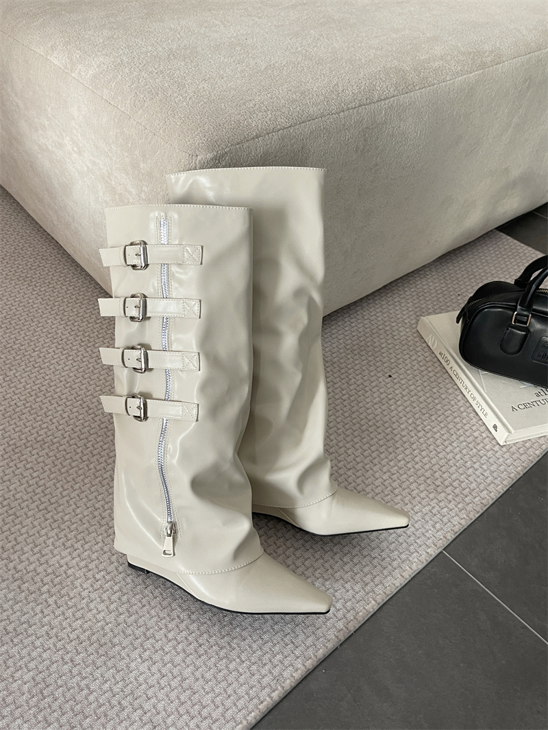 Pointed Toe Slim High Heel Boots 2026 New Fall Buckle Tube Boots Women Fashion - Image 4