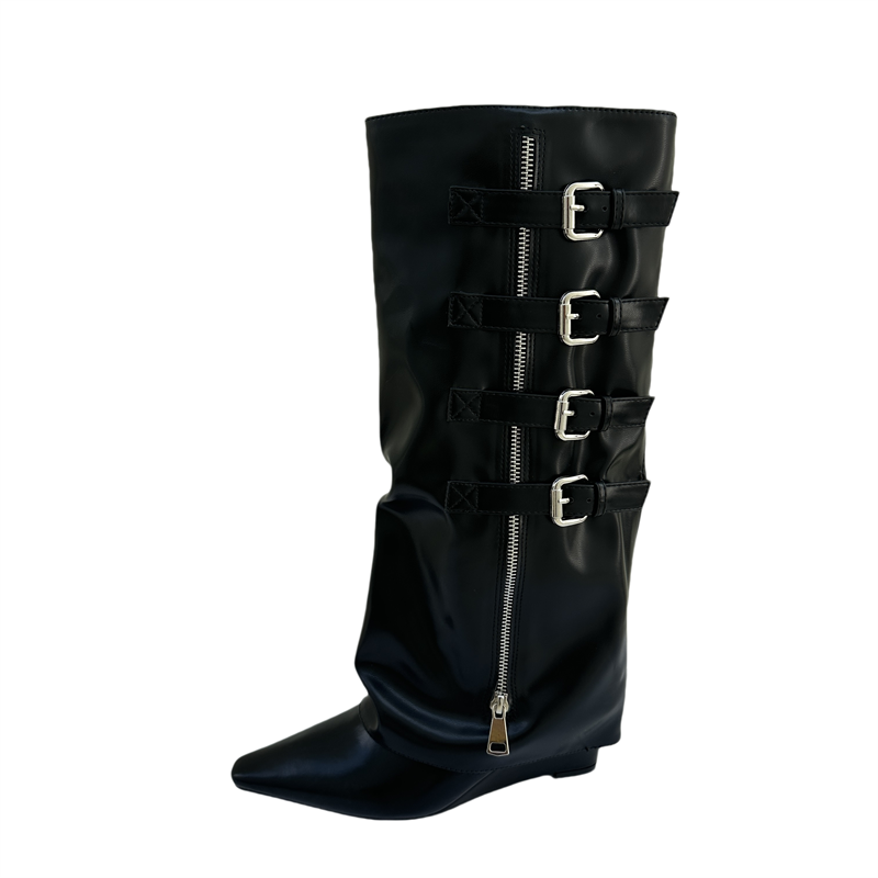 Pointed Toe Slim High Heel Boots 2026 New Fall Buckle Tube Boots Women Fashion - Image 5