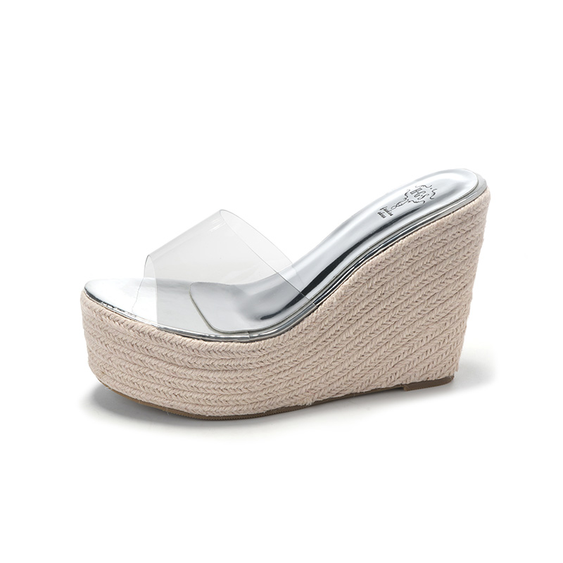 Sheepskin Platform Wedge Sandals with Transparent Toe, 10CM Waterproof High Heels - Image 5