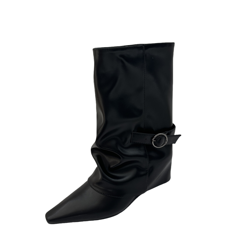 White Temperament Wedge Ankle Boots Women 2026 Autumn Winter New Inner Height Increase Mid Calf Retro Trouser Boots - Image 5